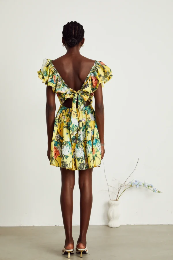Saige ruffled floral-print mini dress in Yellow